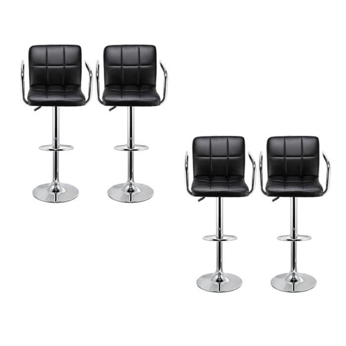 4x Tabouret de Bar Noir Chaise accoudoirs réglables Hauteur de siège: 62 5-82 5 cm