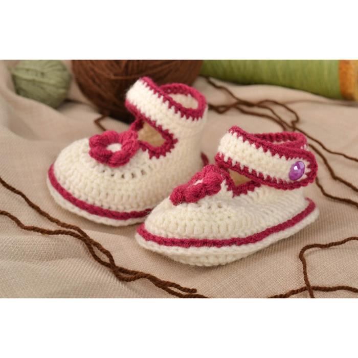 Chaussons Bebe Fait Main Au Crochet En Mi Laine Design Chaussures Bebe Cdiscount Pret A Porter