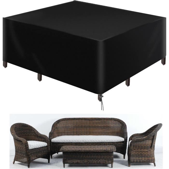 Housse Table Jardin 280x190x115cm - Tissu Oxford 600D Imperméable - Protection Vent, Pluie, UV - Pour Salon De Jardin - 3