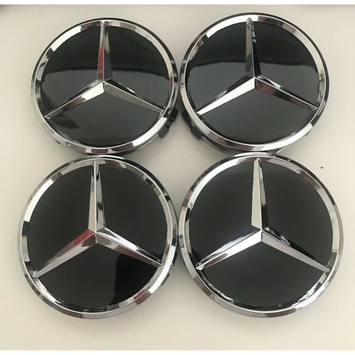 4 Logos Emblème Mercedes Jante Cache Moyeu Centre De Roue Insigne Noir Brillant75mm