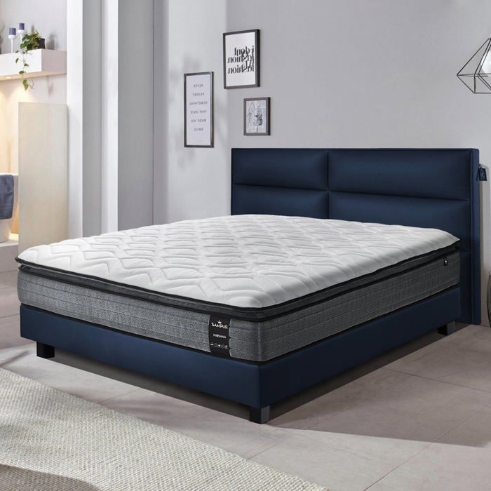 Matelas Nirvana 140x200 by Sampur Épaisseur 26 cm Mémoire de Forme Ressorts Ensachés Latex Naturel Surmatelas Intégré