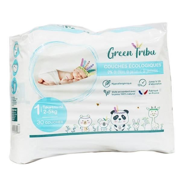 Couches écologiques Green Tribu Taille 1 2-5 kg 30 unités - Marque: Green Tribu - Format: Moyen format