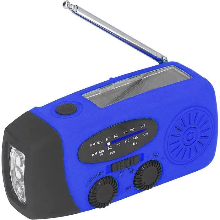 Radio Solaire à Manivelle AM/FM/SW1/SW2, Radio à Piles avec Lampe de Poche LED, Radio Solaire pour Les Dernières Nouvelles, Talk-Shows, Musique (Blue