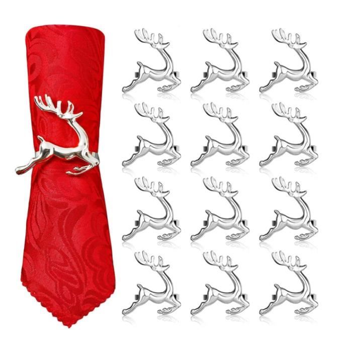 12 Ronds De Serviette Renne De Noël Argentés - Décoration De Table Pour Fêtes (Mariage, Noël, Thanksgiving)