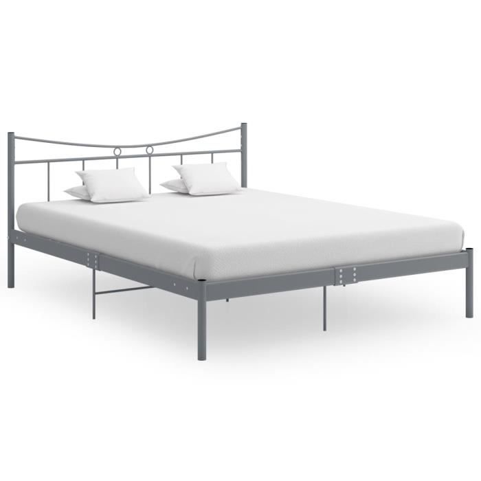 cadre de lit gris métal et contreplaqué 140x200 cm - pop - market - haut de gamme
