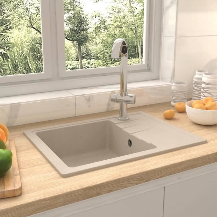Évier de cuisine - Marque - Modèle - Beige - Granit - 1 bac - Résistant à 280 °C