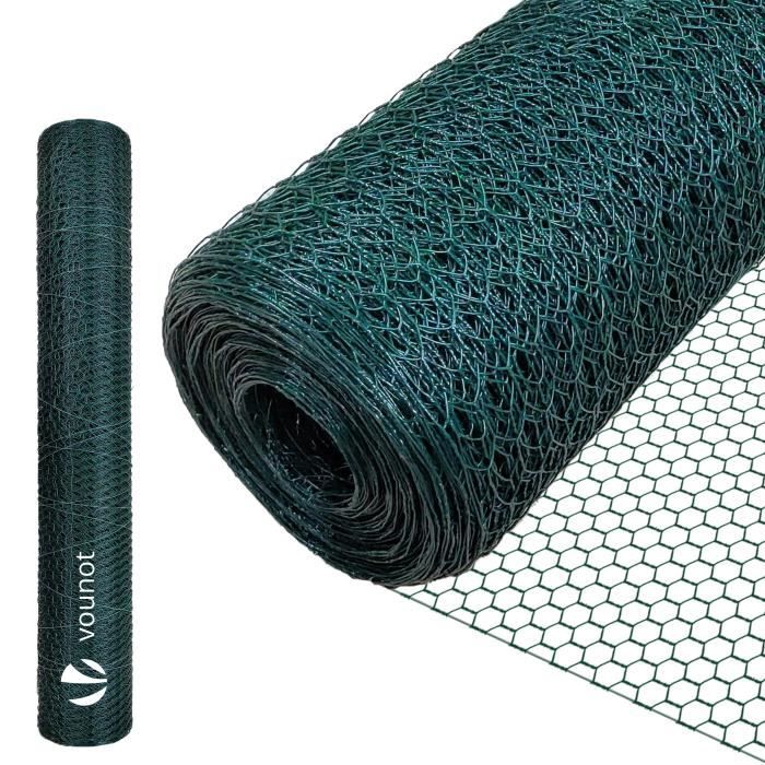 Grillage à Poules CHEOAR 20 M X 0,43 M - Maille 25 Mm - Fil Galvanisé - 100 Attaches Incluses