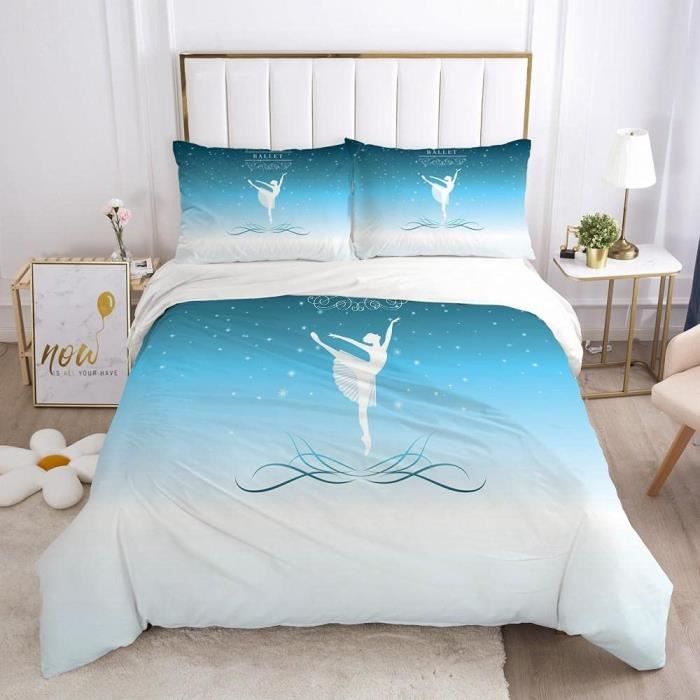 Parure de Lit Ado Fille Ballet Housse de Couette et 2 Taies d oreiller Microfibre 220x240 cm Cdiscount Maison