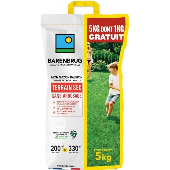 Gazon Terrain Sec Vilmorin - Sac 5 Kg (dont 1 Kg Offert) - Semence Qualité Professionnelle