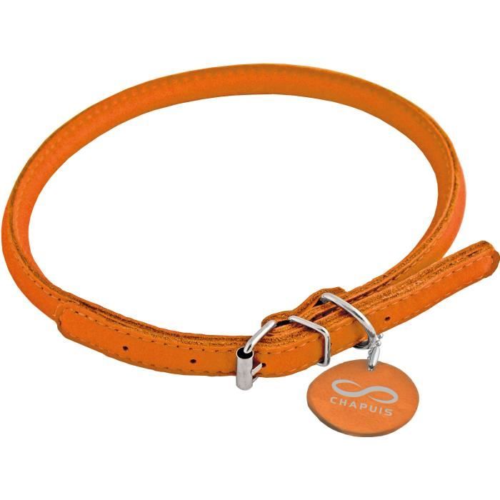 Comparer les prix de CHAPUIS SELLERIE Collier réglable rond Glamour pour chien et chat - Cuir orange - ø6 mm - L17-20 cm - Taille XS
