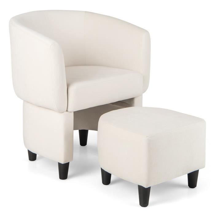 fauteuil tonneau rembourré en velours avec pouf-repose-pieds - costway - beige - scandinave - moderne