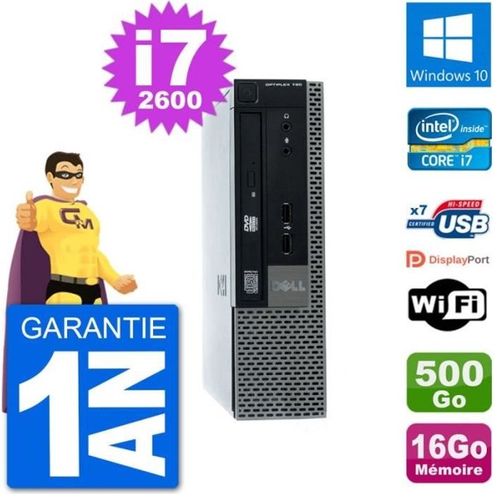 Ultra Mini PC Dell 790 USFF i7-2600 RAM 16Go Disque