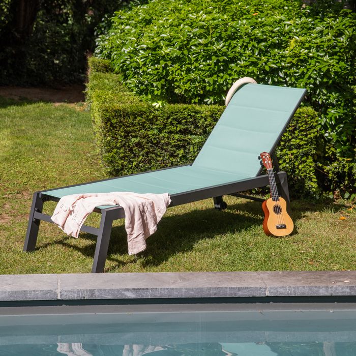 Bain de soleil BARBADOS en textilène vert deau - aluminium anthracite