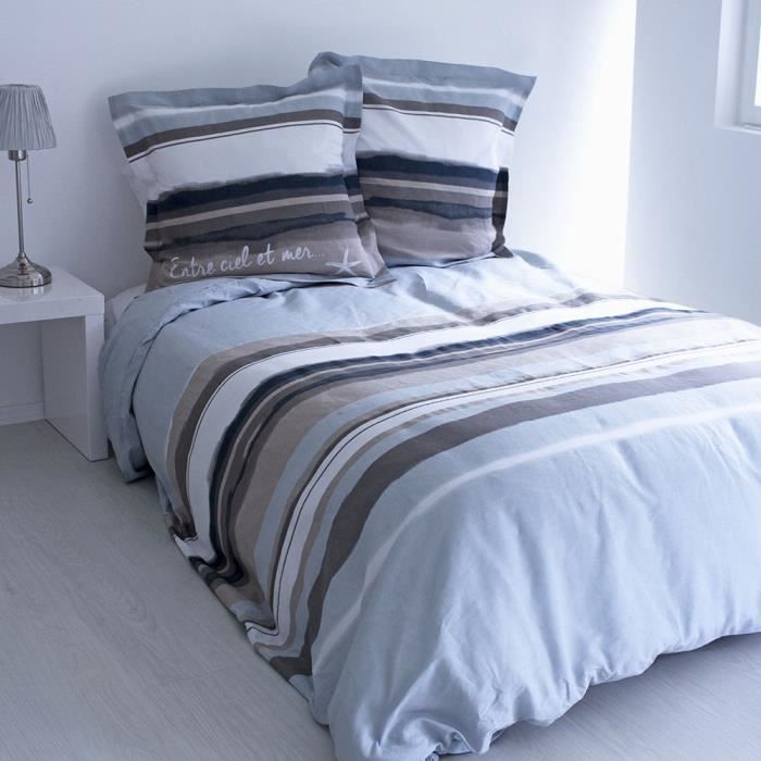 Parure Housse de Couette Bord de Mer Gris 240 x 220 cm ...
