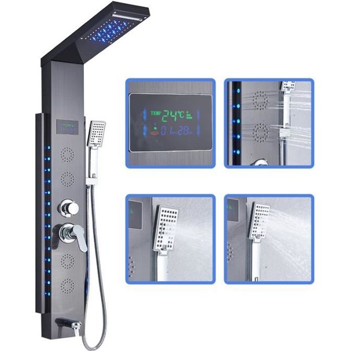 JULLYBATHEVY Panneau de Douche Hydromassante LED Colonne de Douche