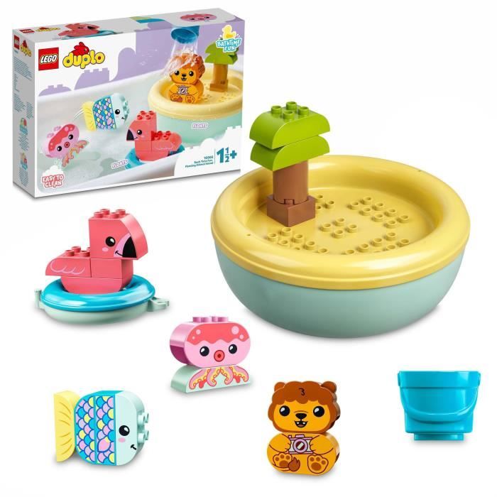 lego 10966 duplo jouet de bain : l’île flottante des animaux, figurine pour la baignoire, jeu d'éveil, jouet bébés 18 mois et plus