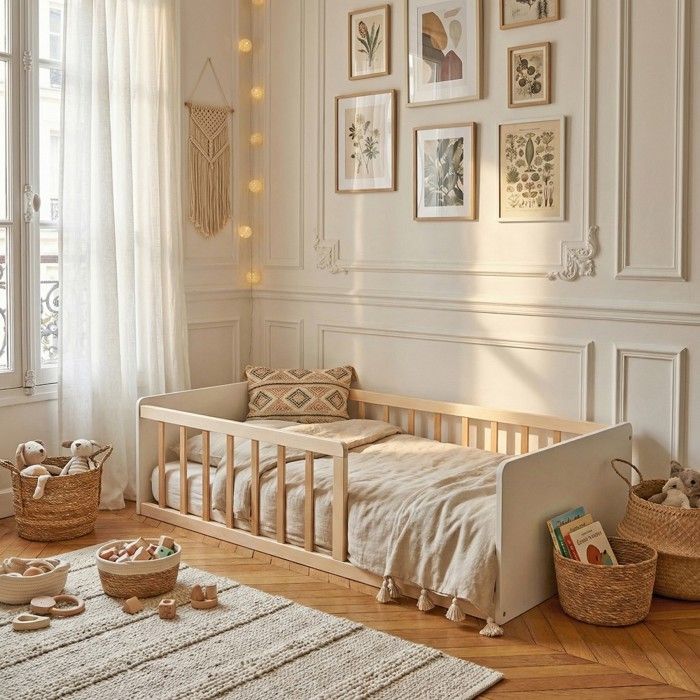 LIT 70x140 PILOU avec sommier / Blanc et Naturel