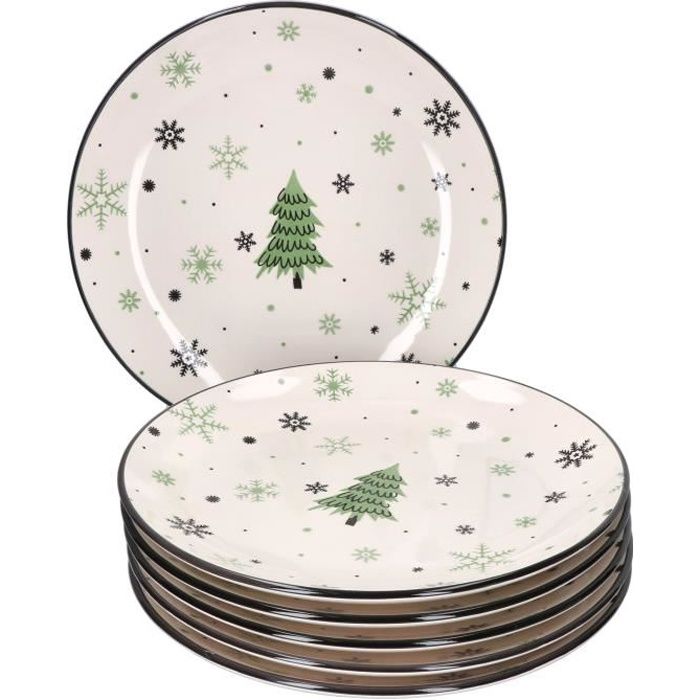 Assiette plate - Sapin de Noël - Set de 6 - Faïence - Compatible lave-vaisselle - Ø 26 8 cm Assiette plate - Sapin de Noël - Set de 6 - Faïence - Compatible lave-vaisselle - Ø 26 8 cm