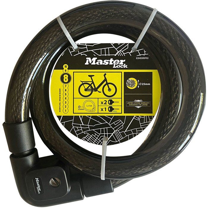 Antivol câble - MASTER LOCK - À clé - Câble 1 m - Acier tressé