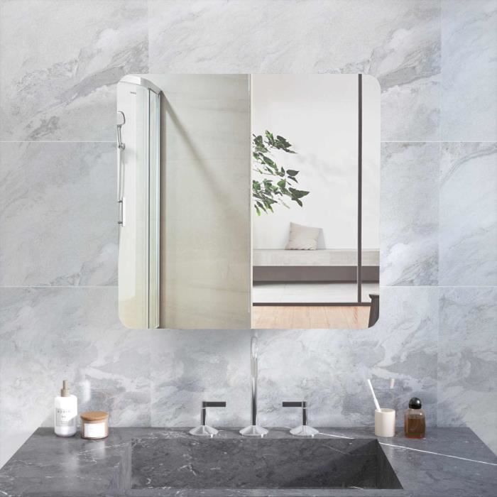 armoire de toilette miroir mural salle de bain armoire de rangement murale 68 x 13 x 66 cm blanc meerveil