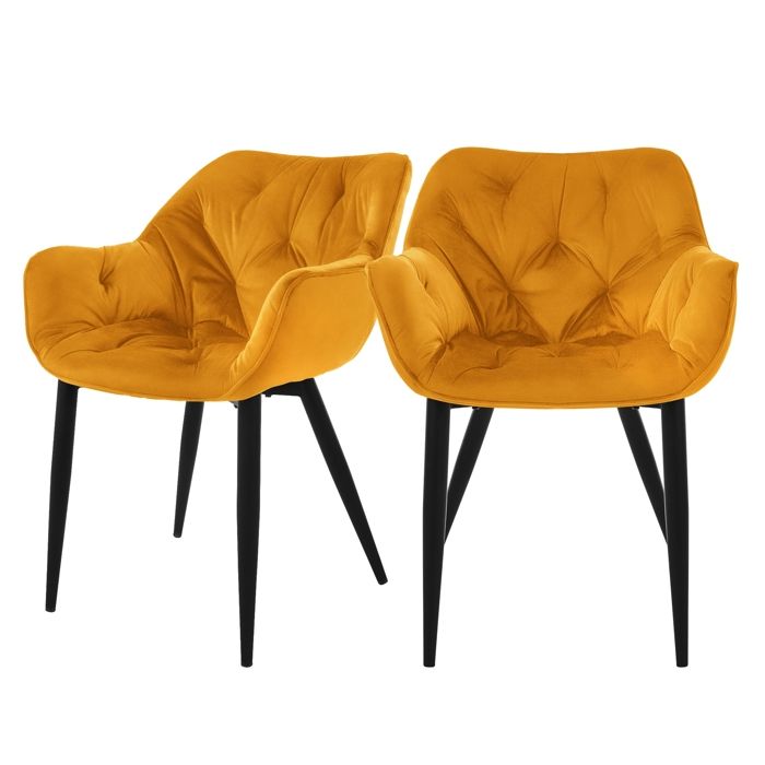 ML-Design Chaise de salle à manger set de 2 pièces jaune moutarde Chaise de cuisine avec assise rembourrée en velours épais pieds