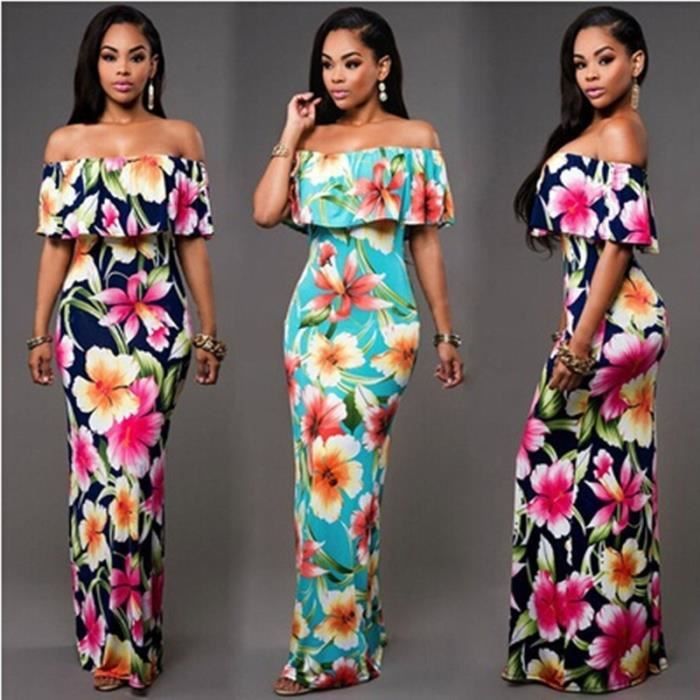 Robe Dété Sexy Femme Florale Plage Bohème Soirée Maxi Long