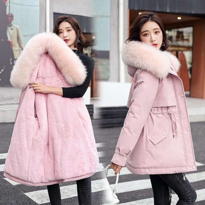 Manteau Femme Couleur pure Faux Fourrure Trim Elegant Mode Garder