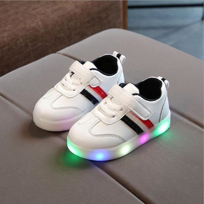 Chaussures LED lumineuses pour bébé - Toddler - Noir - Lacets - Textile - Plat