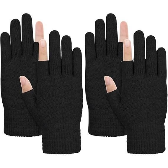 Gants Noir Truem 2 Paires De Gants D'Hiver Pour Enfants, Gants En Laine Tricotés à Doigts Entiers Pour Enfants, Gants Tricotés Plein Doigt Motif Chaton Voor Fille Et Garçon Gant Enfant