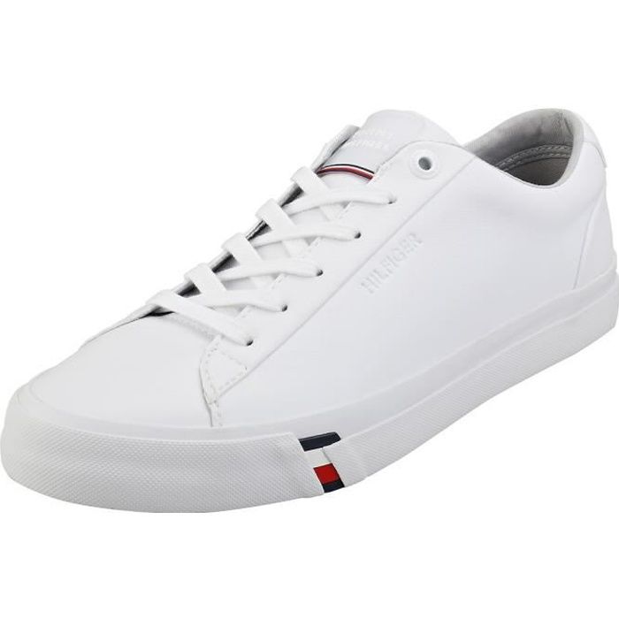 New Hommes Tommy Hilfiger Blanc Corporate Cuir Formateurs Cour Lacets 