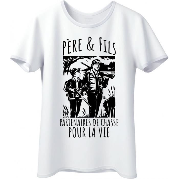Tee shirt blanc Pere et fils Partenaires de chasse pour la vie LE CHASSEUR 2XL Blanc Cdiscount Pret a Porter