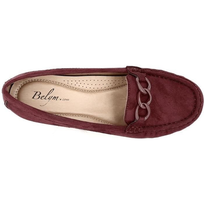 Mocassin Femme en cuir Daim Bordeaux Marque Modele Rouge Confortable et Tendance