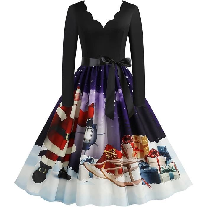 ROBE Robes de Noël pour Femmes Robe de Noël à Manches Longues col Rond imprimé cerf pour Femmes