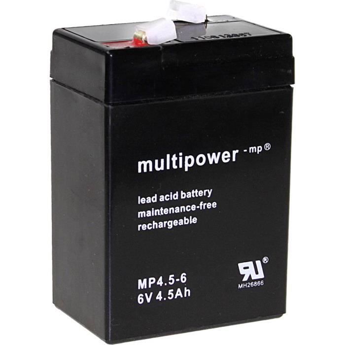 Batterie au plomb 6 V 4.5 Ah multipower PB-6-4,5-4,8 plomb (AGM) (l x h x p) 70 x 105 x 47 mm connecteur plat 4,8 mm sans entretien