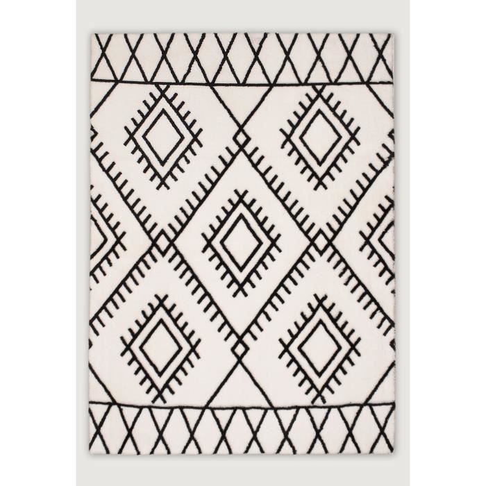 Tapis shaggy motifs berbère noir et blanc