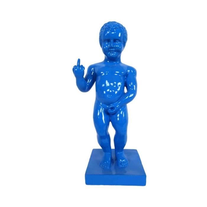 Statue en résine bleu MannekenPis doigt d'honneur 35 cm H 35 cm L 14