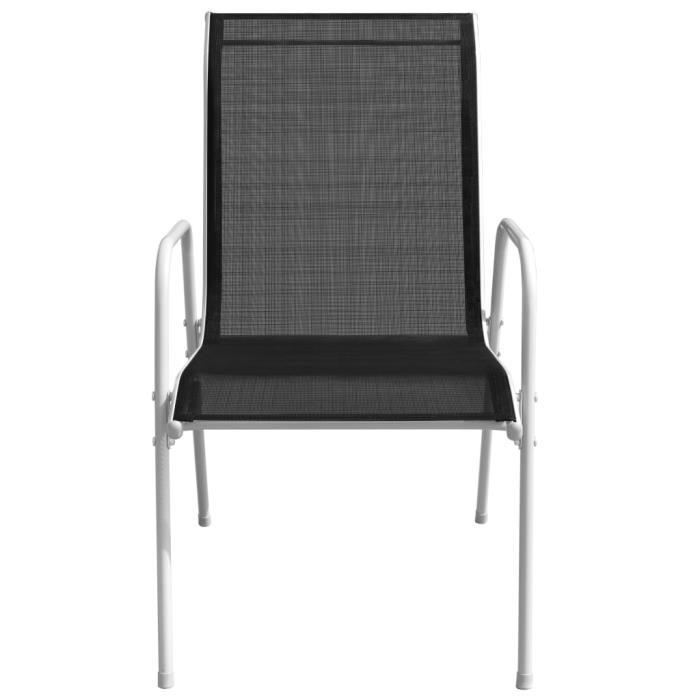 fauteuil de jardin empilable ovonni - noir et gris - acier et textilène - 4 personnes