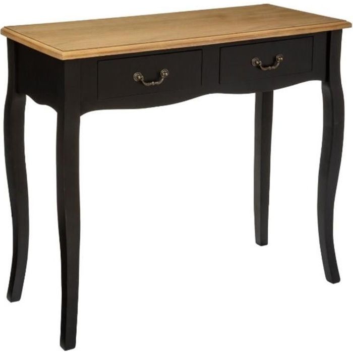 Console en bois avec 2 tiroirs coloris noir - chêne - Longueur 87 x Profondeur 34 x Hauteur 78 cm