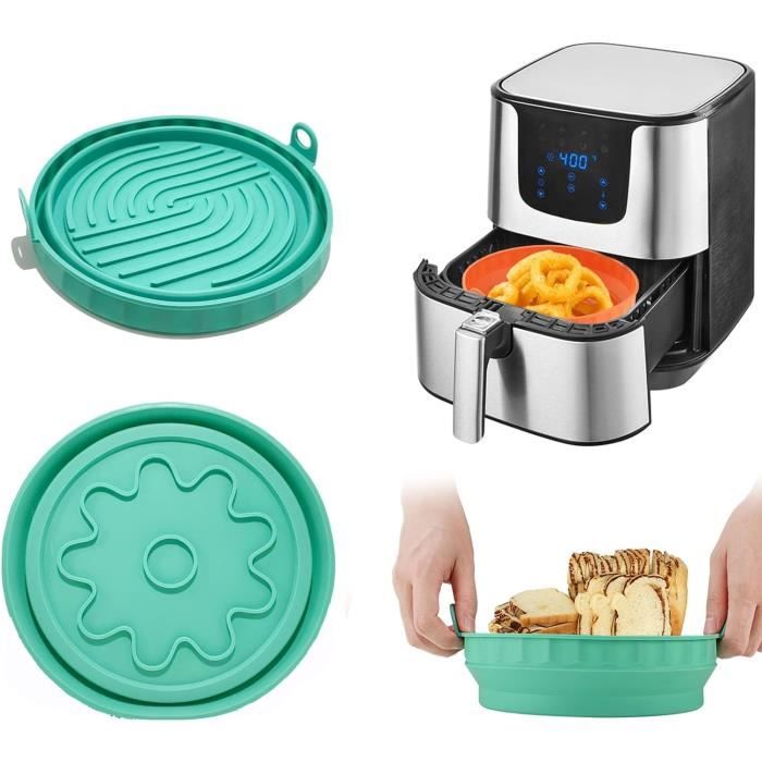 2Pcs Air Fryer Silicone Pot Avec Poignée Réutilisable Air Fryer Doublure Résistant à La Chaleur Air Fryer Silicone Panier Anti-Adhésif Rectangle