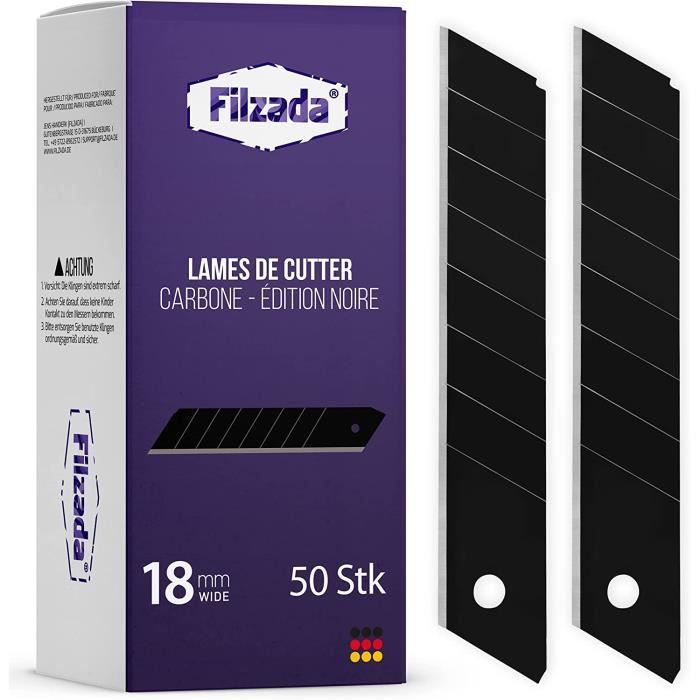 Filzada 50x Lames Cutter 18mm - Edition noire ultra pointue - Lame de cutter  professionnel - Lames de rechange pour cutter44 - Cdiscount Bricolage