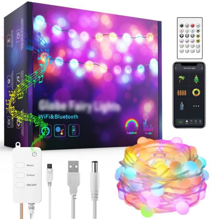 Guirlande Lumineuse 10M 100 LEDs RVB - Contrôle Par App Ou Télécommande, Alimentation USB, Étanche IP65 - Pour Intérieur/Extérieur, Noël, Mariage, Fêtes