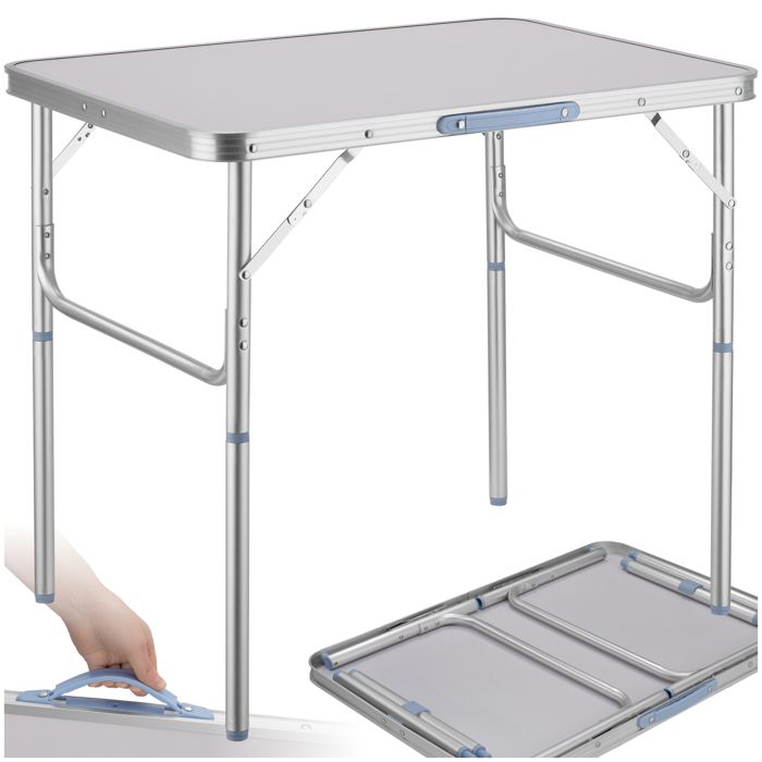 TECTAKE Table de camping -  - Table valise LOTHAR pratique compact et l&eacute;g&egrave;re en aluminium 75 x 55 x 68 cm - Gris 