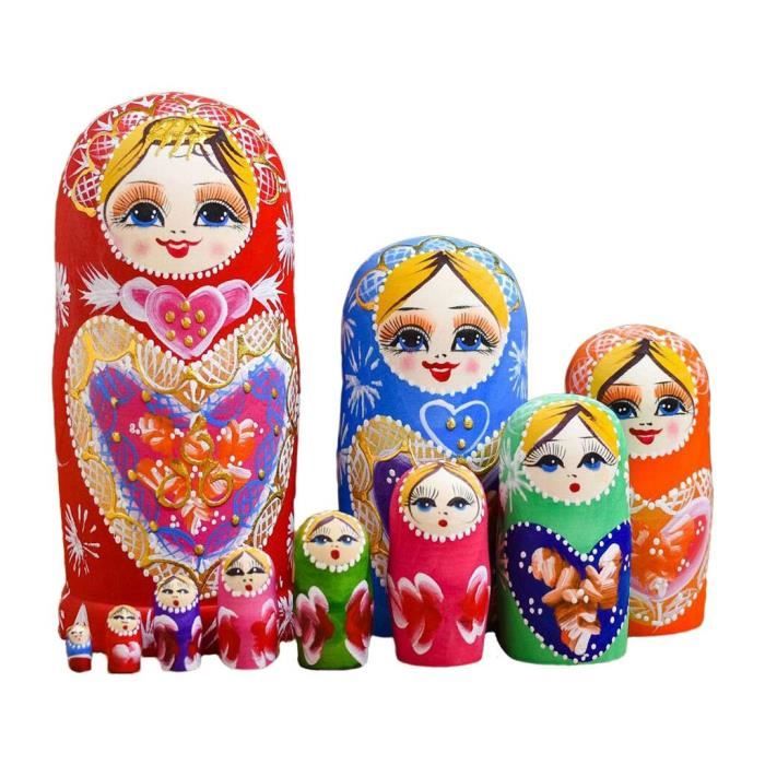 Poupées Gigognes Russes 10 Pièces En Bois – Matriochka Colorée Fait Main, Cadeau Enfant & Déco Festive