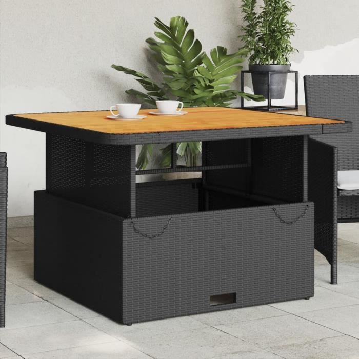 vidaXL Table de jardin réglable en résine tressée et bois
