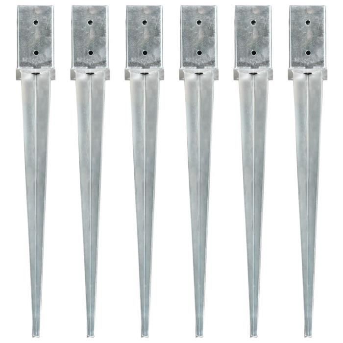vidaXL Piquets au sol 6 pcs Argenté 8x8x76 cm Acier galvanisé