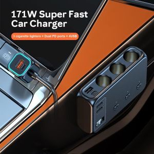Adaptateur Prise Allume-Cigare 120W 6 En 1 - 3 Prises + 2 USB-A + 1 USB-C, Charge Rapide Voiture/Camping-car - 5