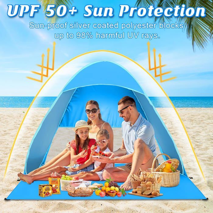 Tente de Plage pour 6 Personnes, Abri de Plage Portable, pour Camping Pêche Pique-niques en Plein Air, Auvent Anti-UV Protection UPF 50+, Abri Tente de Plage pour 6 Personnes, Abri de Plage Portable, pour Camping Pêche Pique-niques en Plein Air, Auvent Anti-UV Protection UPF 50+, Abri