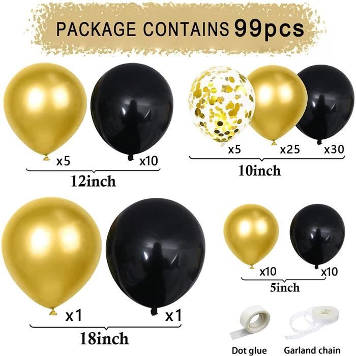 Flkwoh 125 Pices Arche Ballon Kit Noir Et Or Confettis Ballons