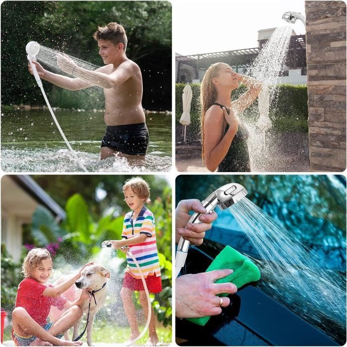 Douche De Camping Portable Rechargeable USB – Léger, Débit 5-6 L/min, Batterie 2300 MAh, 45 Min D’autonomie
