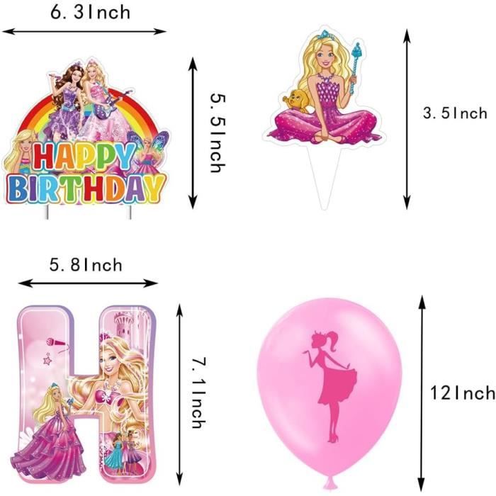 Décoration de fête d'anniversaire princesse Barbie pour filles, ballons,  fournitures de fond, bannière, décorations de gâteau, fête préChristophe